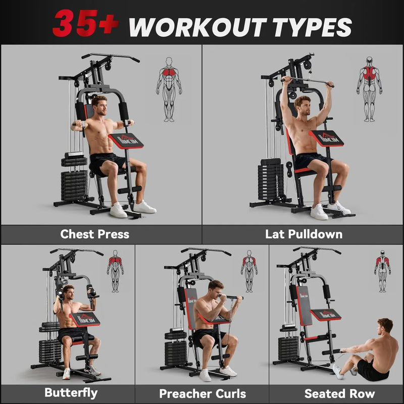 HOMCOM Multigym Station, with 66KG Weight Stack, for Strength Training, Black