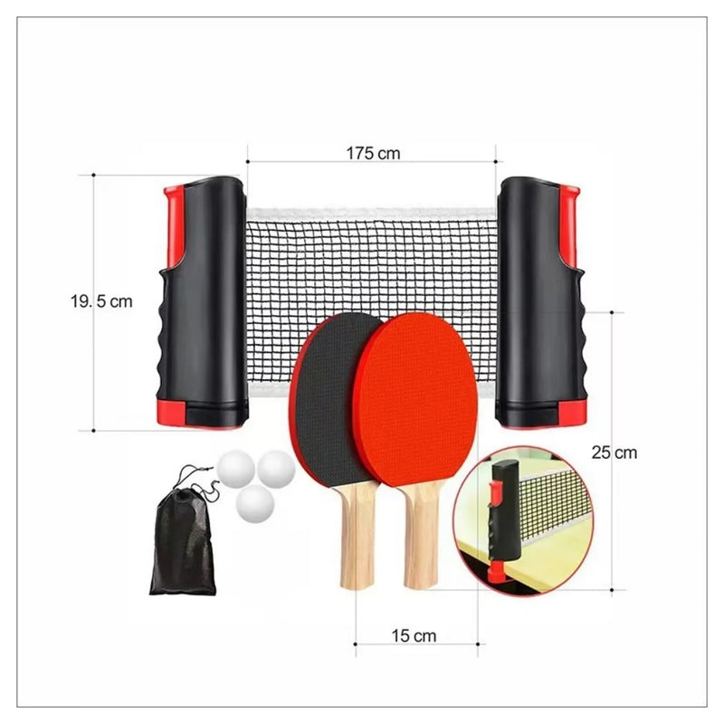 Table Tennis Kit Ping Pong Ball Retractable Net with 2 Paddles + 3 Balls