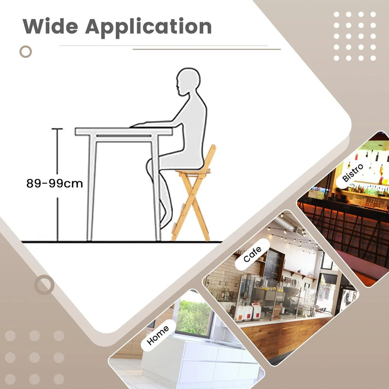 Wooden Folding Bar Stool Bamboo Kitchen Counter Height Stools with Backrest NEW