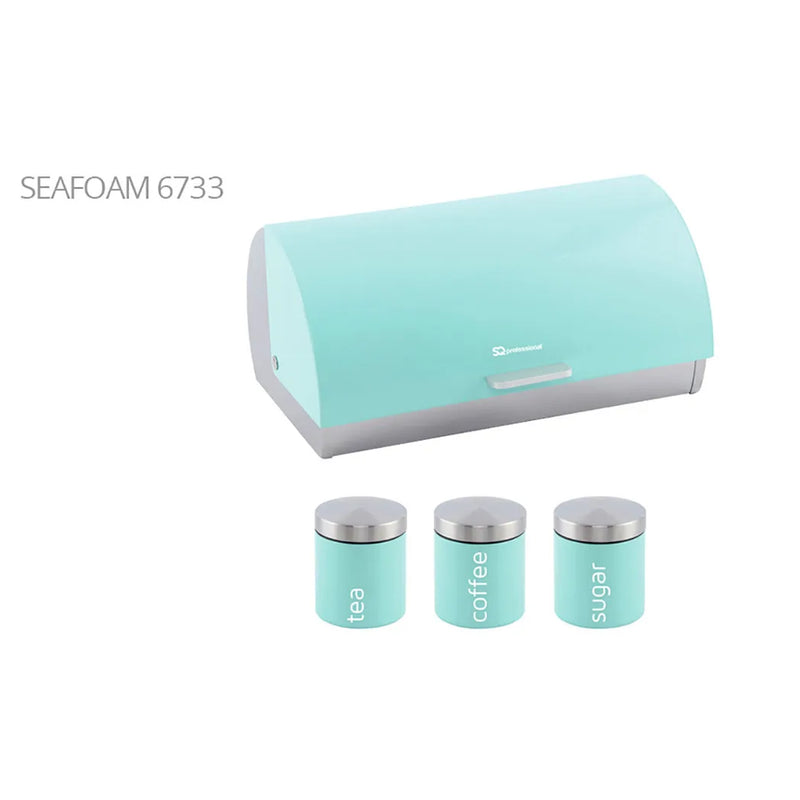 Sq Professional Dainty Metal Bread Bin With 3 Canisters Seafoam