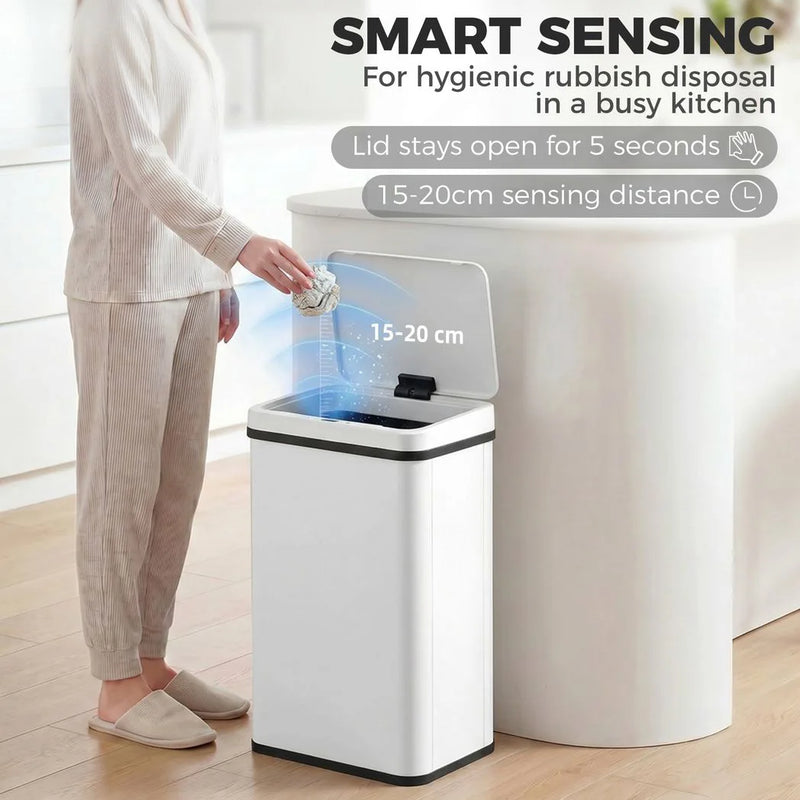 HOMCOM 40L Sensor Bin with Soft-Close Lid, Stainless Steel Automatic Touchless Motion Sensor Kitchen Bin, White