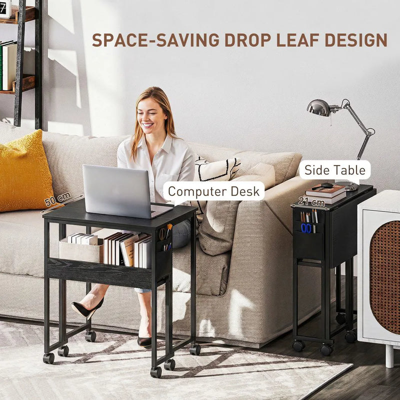 HOMCOM 63 cm Drop Leaf Writing Work Desk - Black