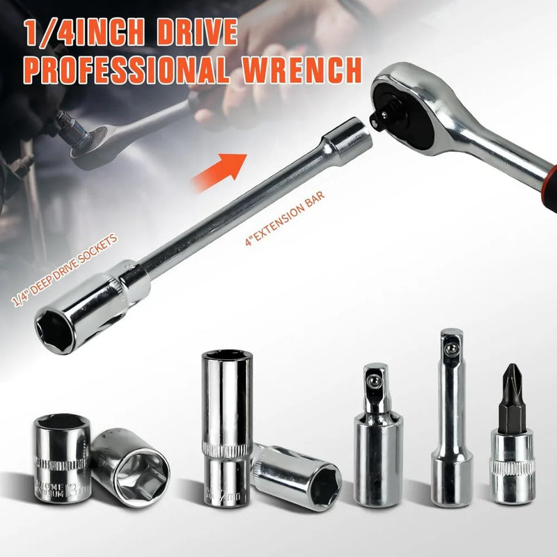 53 Pcs 1/4" Drive Socket Set&Tool Sets Ratchet Wrench Set with Bit Socket Set
