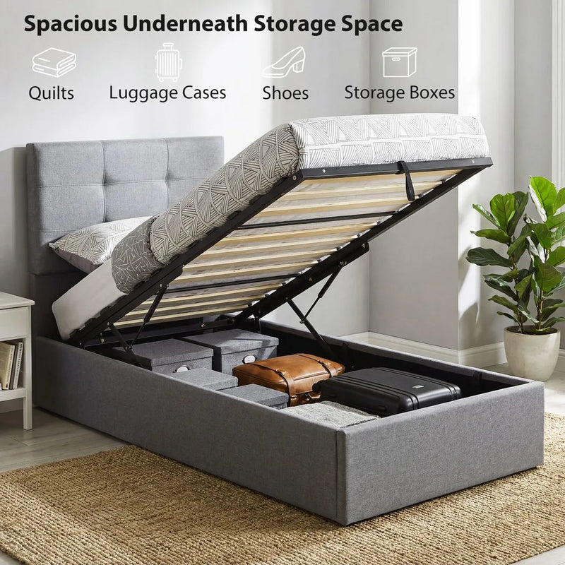 HOMCOM 3ft Single Ottoman Bed with Gas Lift Storage - Grey