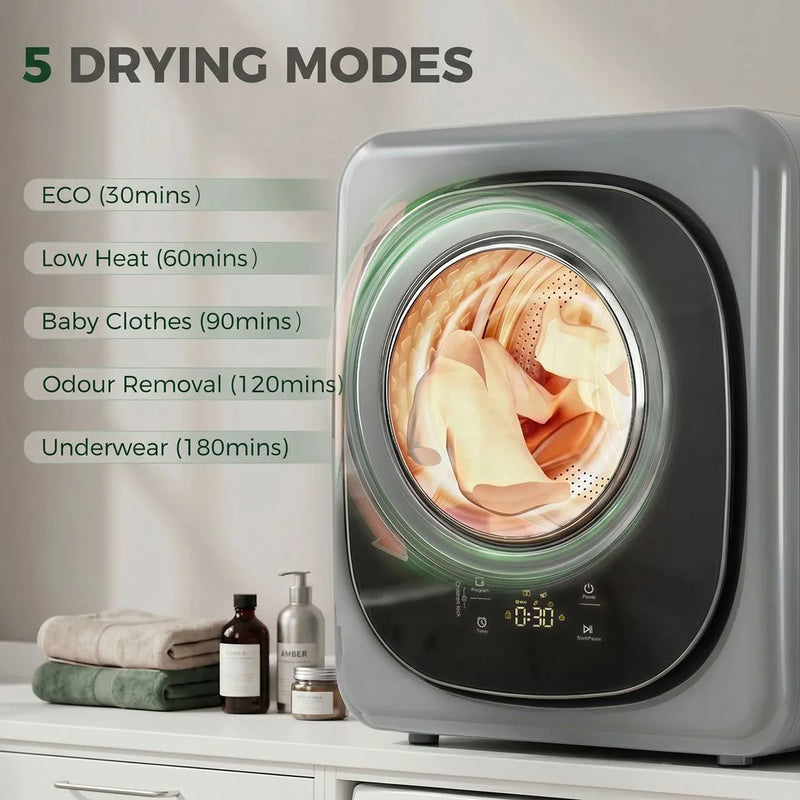 HOMCOM 4kg Vented Tumble Dryer with 5 Drying Mode, 800W Compact Freestanding Front Tumble Dryer, Silver