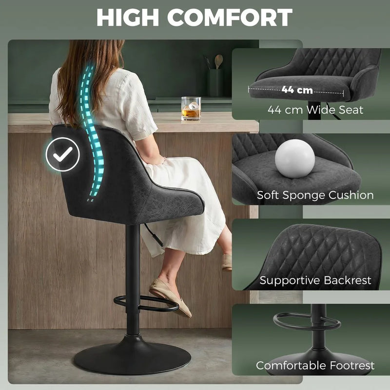 HOMCOM Bar Stools Adjustable Swivel Kitchen Chairs with Backrest Set of 2 for Kitchen Island Black