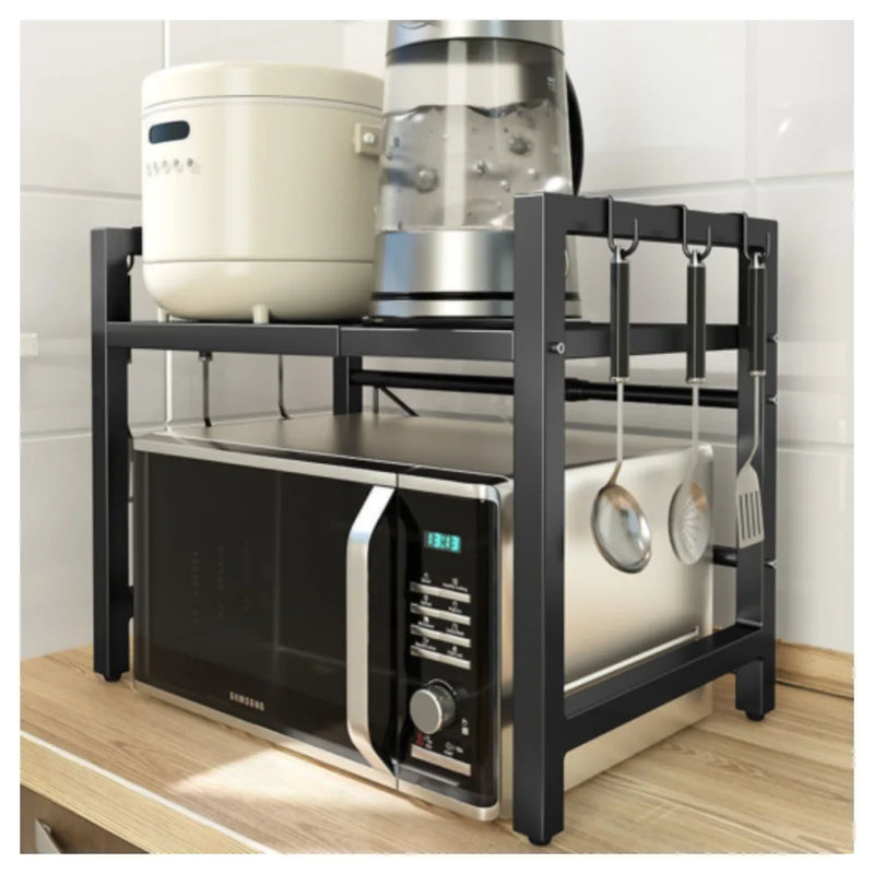 2 Tier Iron Microwave Oven Rack Stand Storage Holder Kitchen Corner Shelf Black