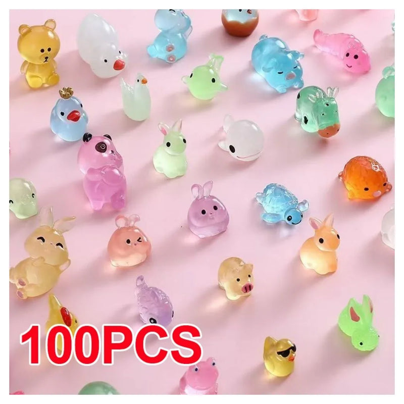 100Pcs Mini Luminous Resin Animals Glow In The Dark Mini Resin Animals Mixed