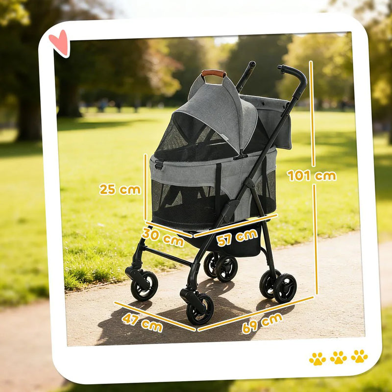 PawHut Pet Stroller, Foldable Dog Cat Stroller with Detachable Carrier, Wheels, Storage Basket, Secure Leash