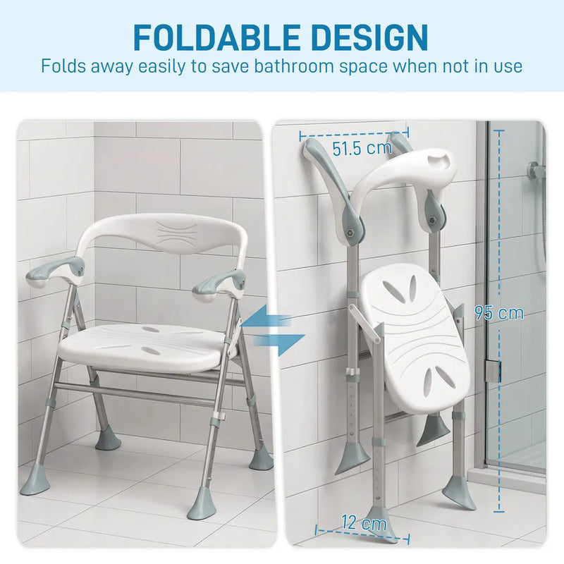 HOMCOM Foldable Shower Chair with Flip-Up Armrests, Shower Stool with Adjustable Height, Tool-Free Assembly, 136 kg