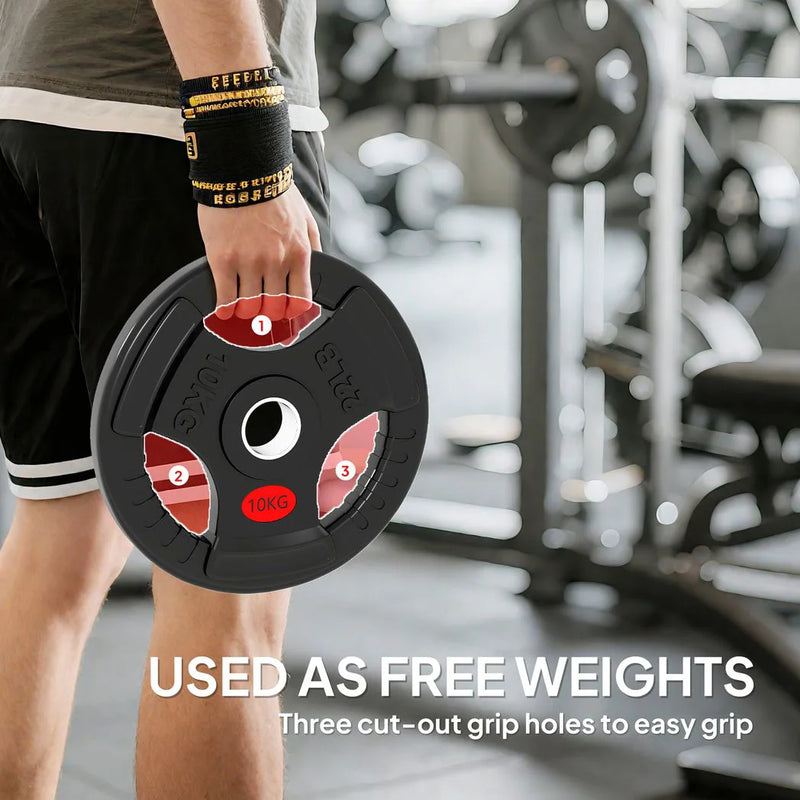 SPORTNOW Olympic Weight Plates, 2"/5cm Weight Disc Pair with Tri-Grips, 2 x 10kg Dumbbell Plates for Weightlifting and Strength Training Home Gym Fitness Workout, Black