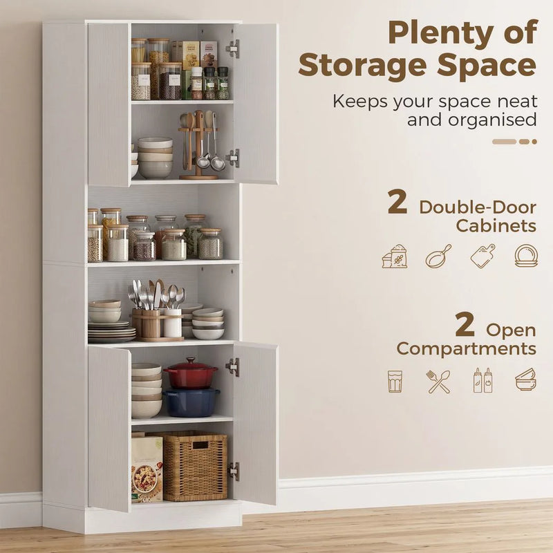 HOMCOM 170 cm Kitchen Pantry Cabinet, Freestanding Storage Cabinet with Soft-Close Hinges, White Wood Effect