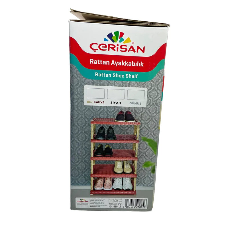 Rattan Eco Plastic Shoe Storage Rack 5 Tier