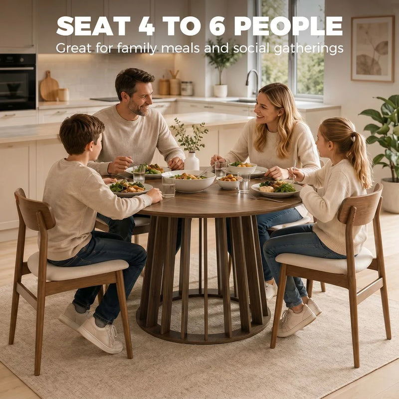 HOMCOM Dining Table for 4-6 People Modern Kitchen Table with Slatted Base 120 cm Round Light Walnut