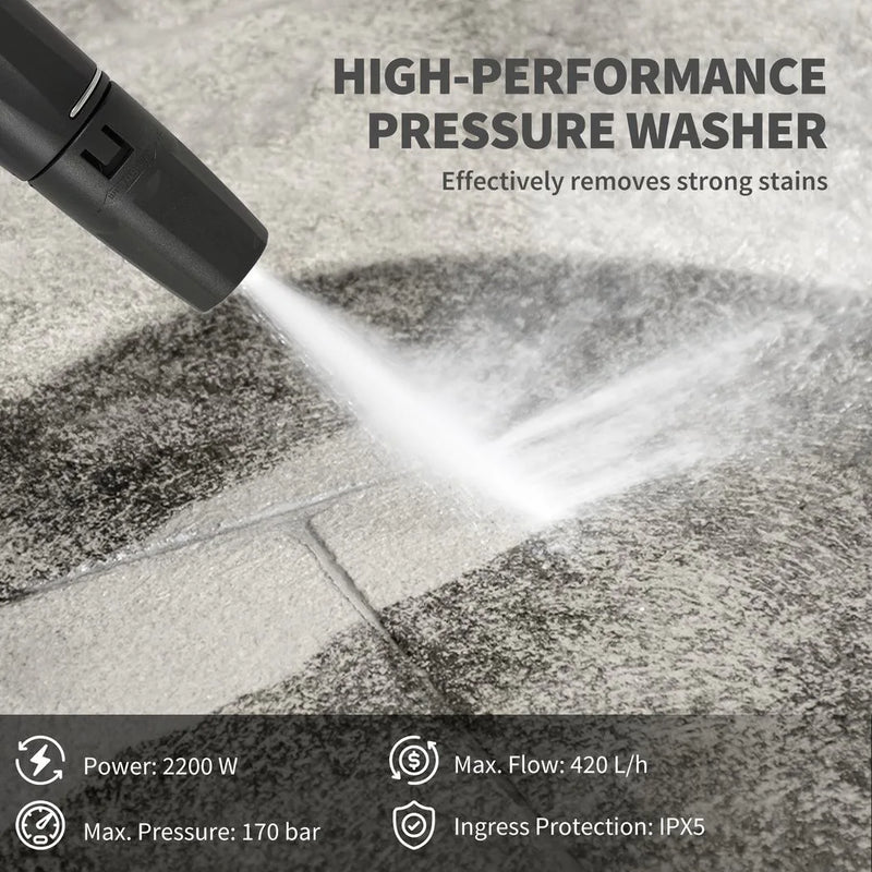 Outsunny 2200W High Pressure Washer, 170 Bar Pressure Washer with Adjustable Nozzle and 6M Hose, 32W x 32D x 80H cm Blue