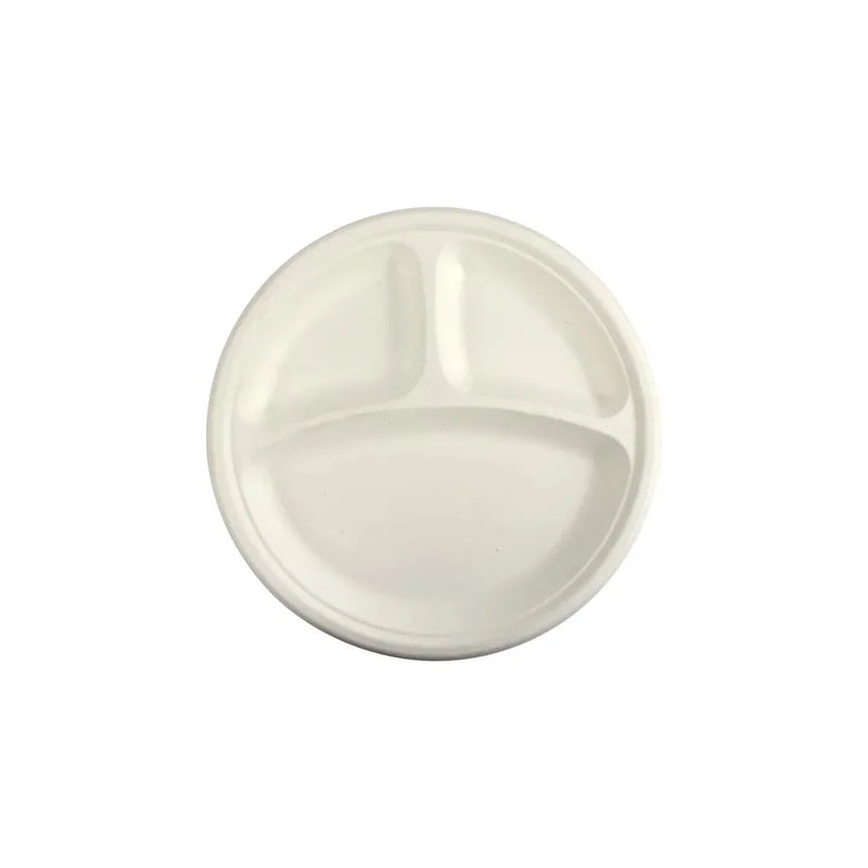Disposable Compostable Eco – Bio Bagasse Sugarcane 3 Compartment Plates 10" Pack Of 100