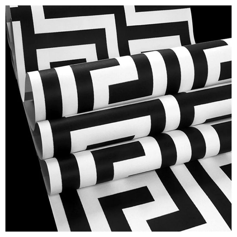 Debona Athena Greek Key Metallic Glitter Wallpaper All Colours-White Black