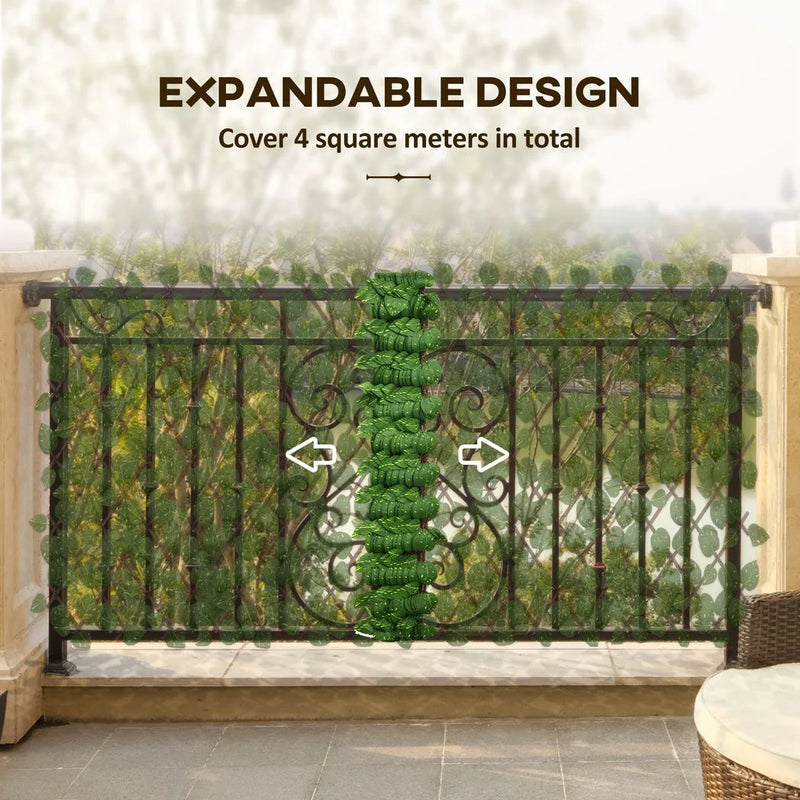 Outsunny Set of 2 Expandable Artificial Trellis Hedges ? Realistic Leaf Privacy Screen, 2 x 1 m