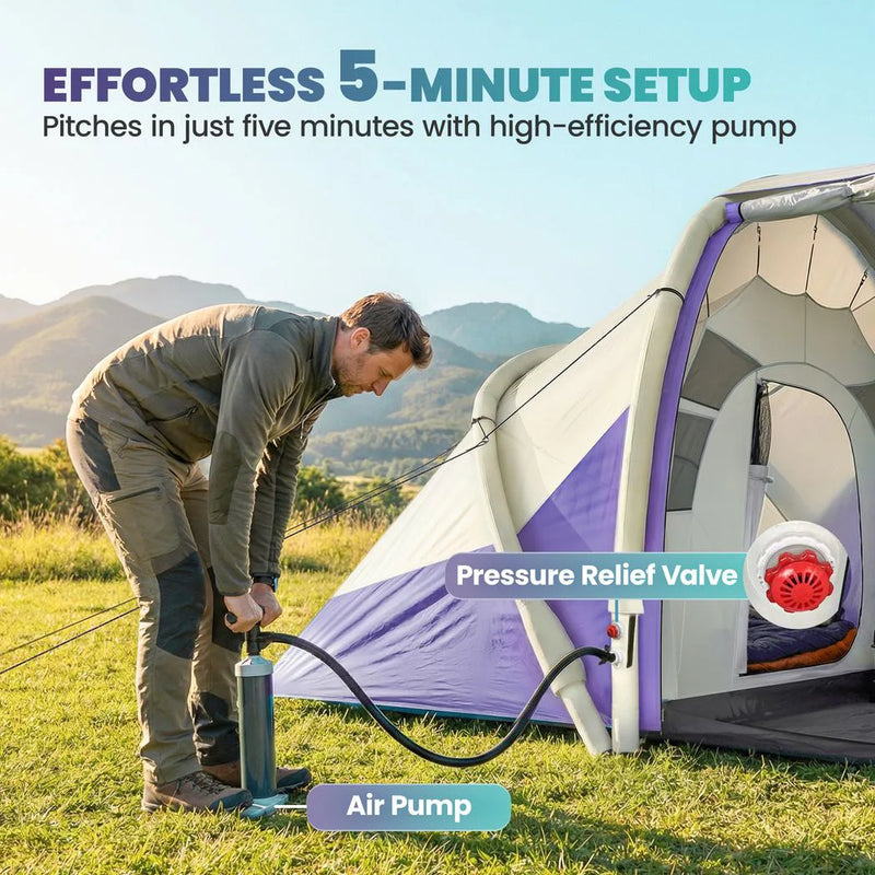 Outsunny Inflatable Tent 2 Bedroom Tunnel Design Windproof Air Tent with Carry Bag for 4 Person
