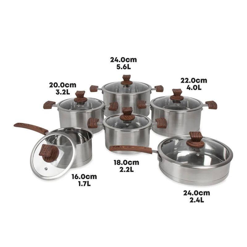 Sq Professional Lustro Touch Stainless Steel Cookware Set Of 6 Brown