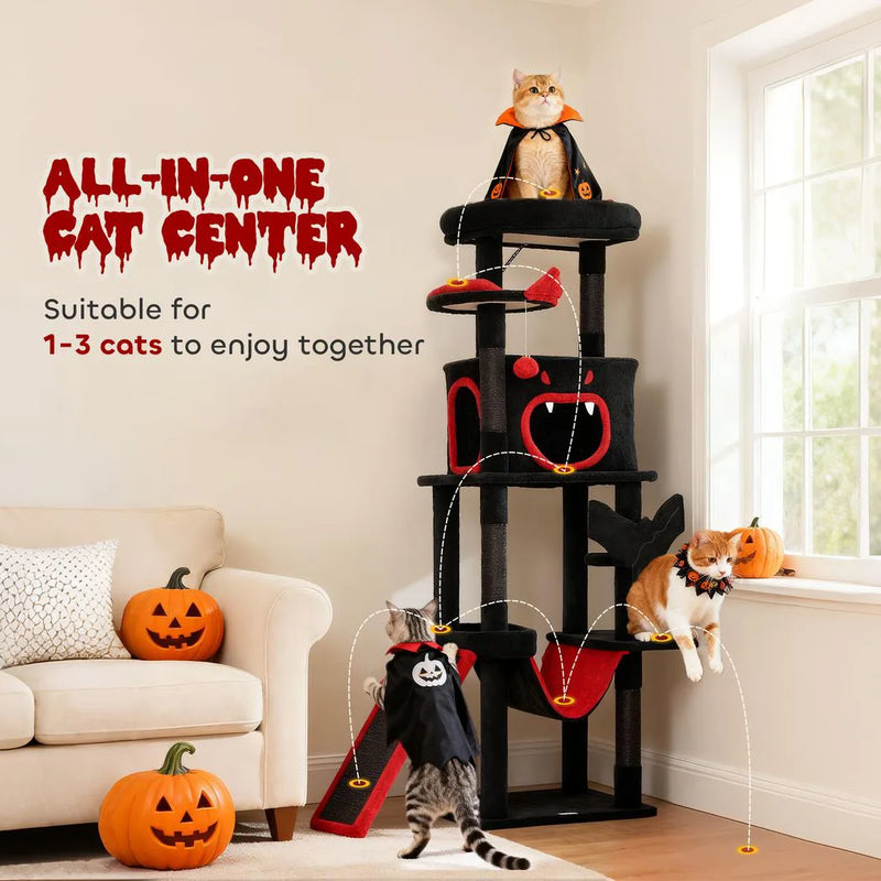 PawHut Gothic Cat Tree, 152 cm Multi-Level Cat Tower for Large Cats with Coffin Bed, Large Condo, for Halloween