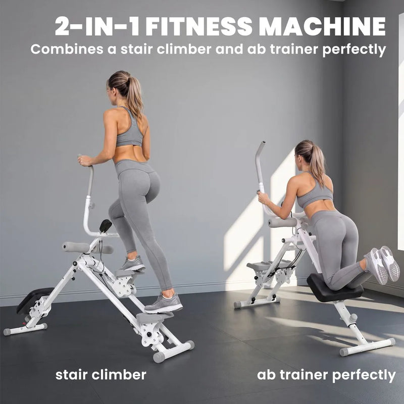 SPORTNOW 2-in-1 Ab Machine and Stair Stepper, Foldable Ab Trainer and Climbing Machine with LCD Monitor for Home Gym, White