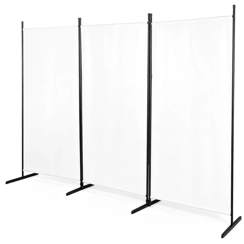 3-Fold Foldable Screen 160g Plastic Feet Polyester Fabric Carbon Steel Frame Room Divider 6FT Off-White