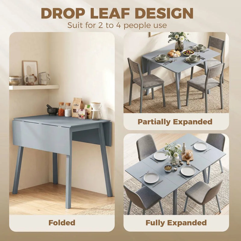 HOMCOM Solid Wood Folding Dining Table, Drop Leaf Table for 2-4 People,  Rectangle Kitchen Table