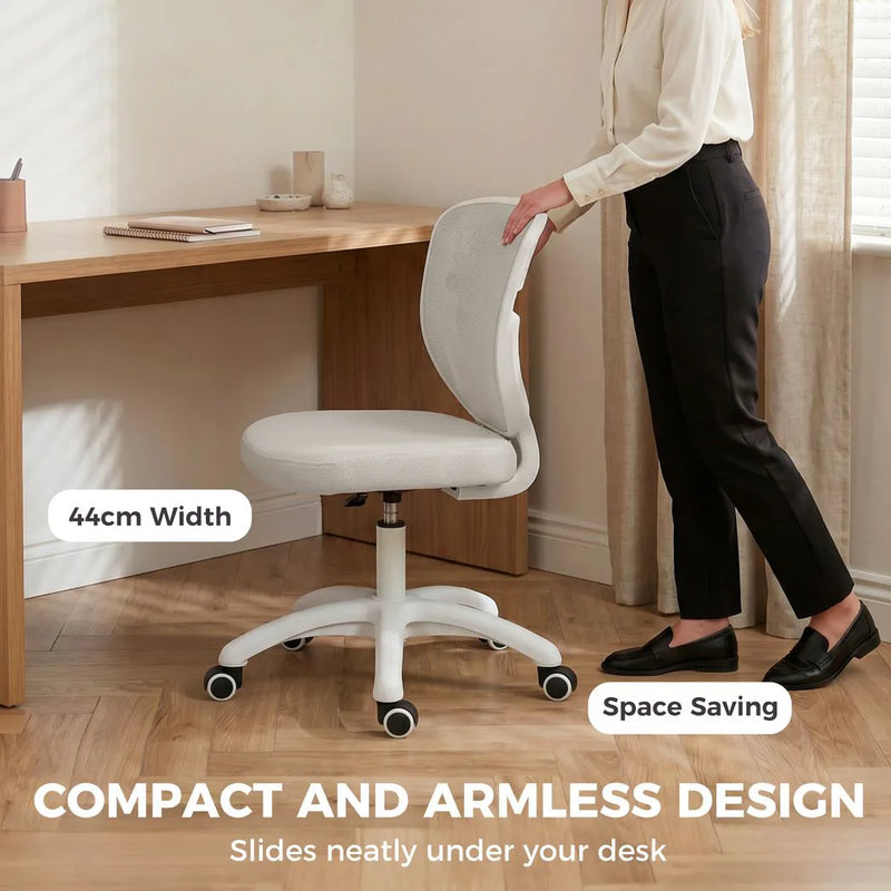 HOMCOM Office Chair, Armless Computer Desk Chair with Breathable Mesh, Adjustable Height, Swivel Wheels, Grey