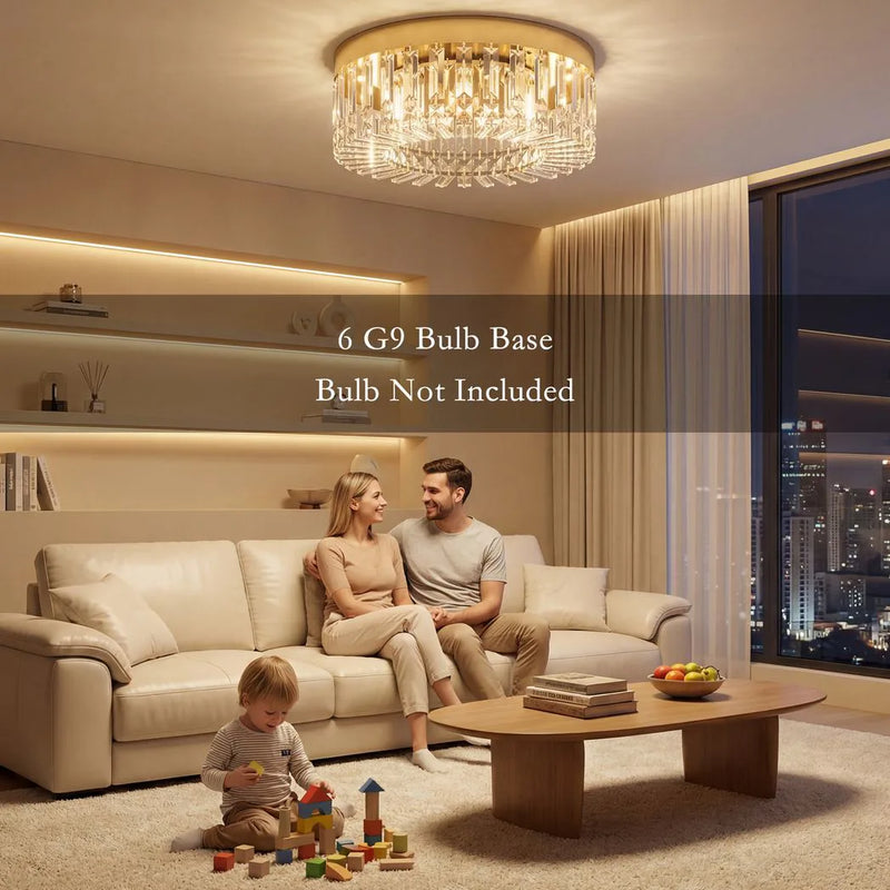 HOMCOM Crystal Chandeliers with 160 Crystal Pendants, 6-Light Ceiling Light for Living Room, Bedroom Dining Room, Gold Tone