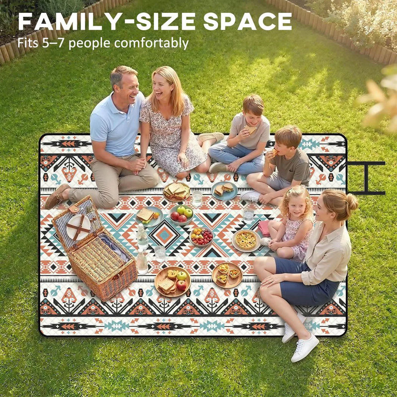 Outsunny Picnic Blanket, 300x200CM Large Beach Blanket Outdoor Picnic Mat with Integrated Strap for Camping, Mix-Colour