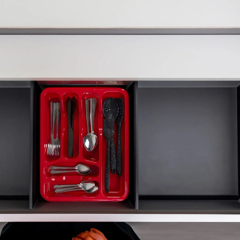 Asude Plastic Cutlery Drawer Organiser 6 Sections Assorted Colours