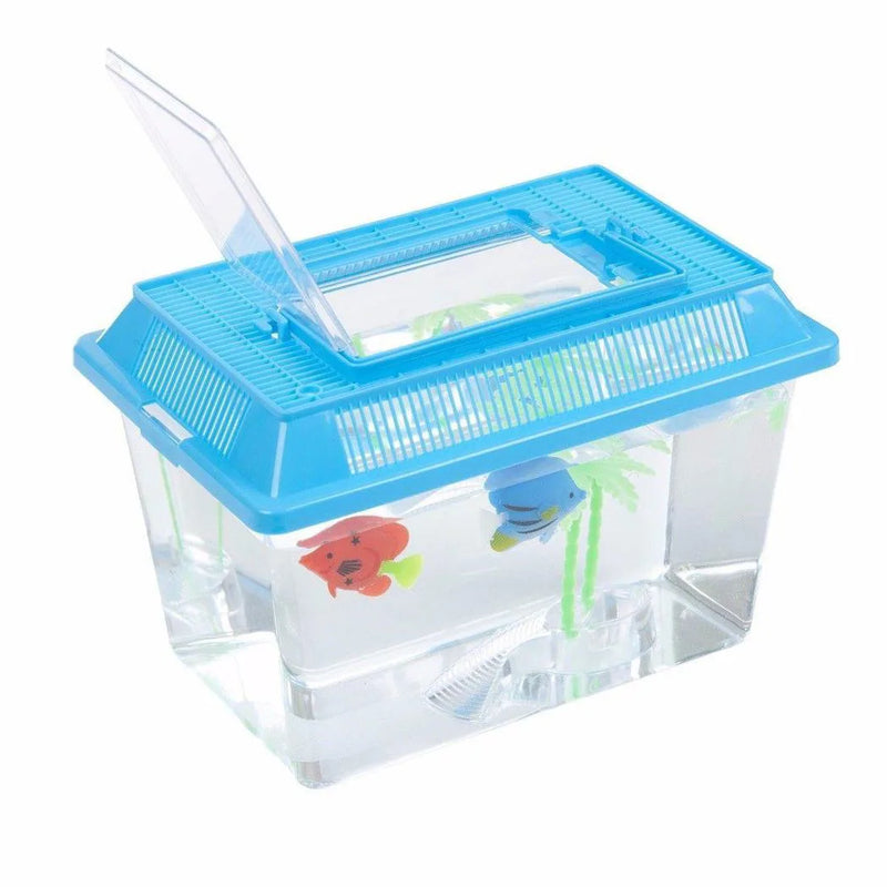 Plastic Aquarium Fish Insect Terrarium Tank With Carry Handle And Lid Assorted Colours