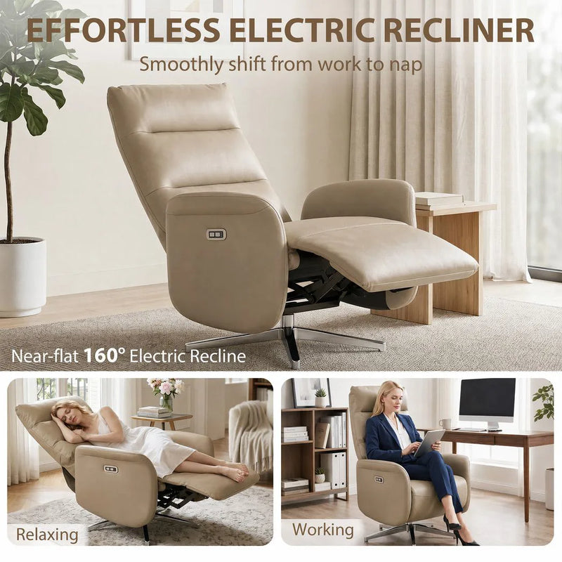 HOMCOM Power Recliner Chair, Swivel Electric Reclining Chair with Type C?, Recliner Armchair with Footrest, Brown