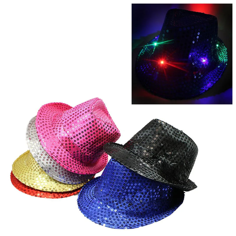 Light – Up Led Sequin Fedora Hat – Flashing Fancy Dress Party Accessory, Assorted Colours