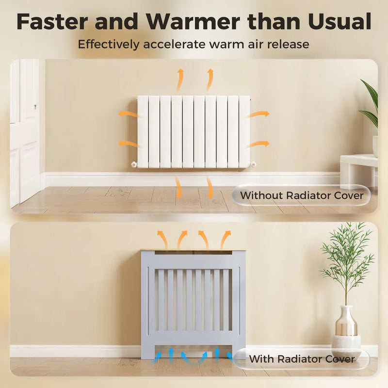 HOMCOM Heater Cover, Radiator Cover Slatted Painted MDF Lined Grill Grey, 78W x 19D x 81H cm
