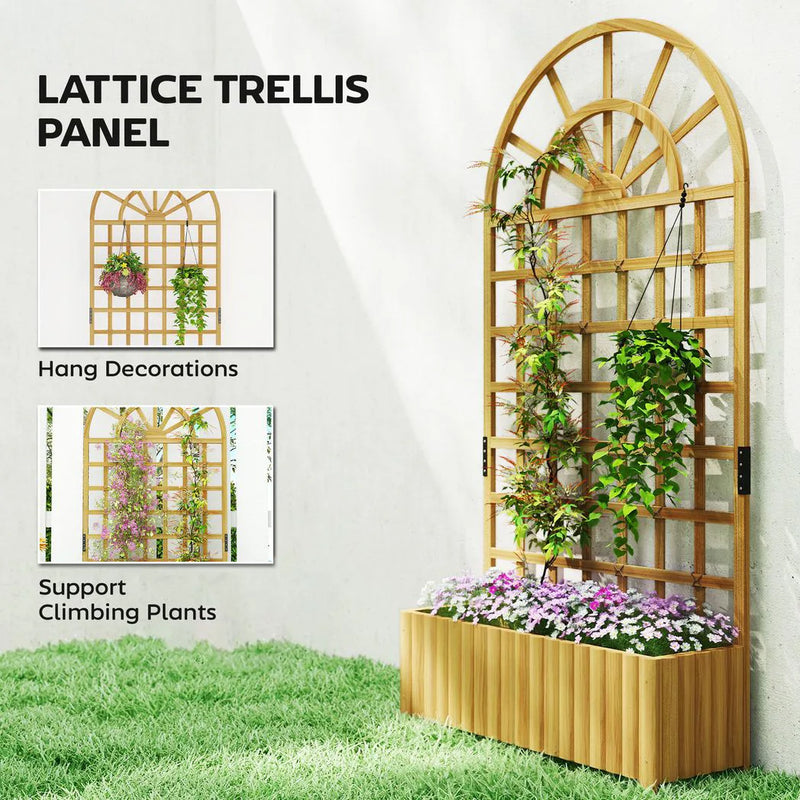 Outsunny Wooden Raised Planter with Trellis, Raised Bed for Garden with Lattice and Drainage Holes for Climbing Plants