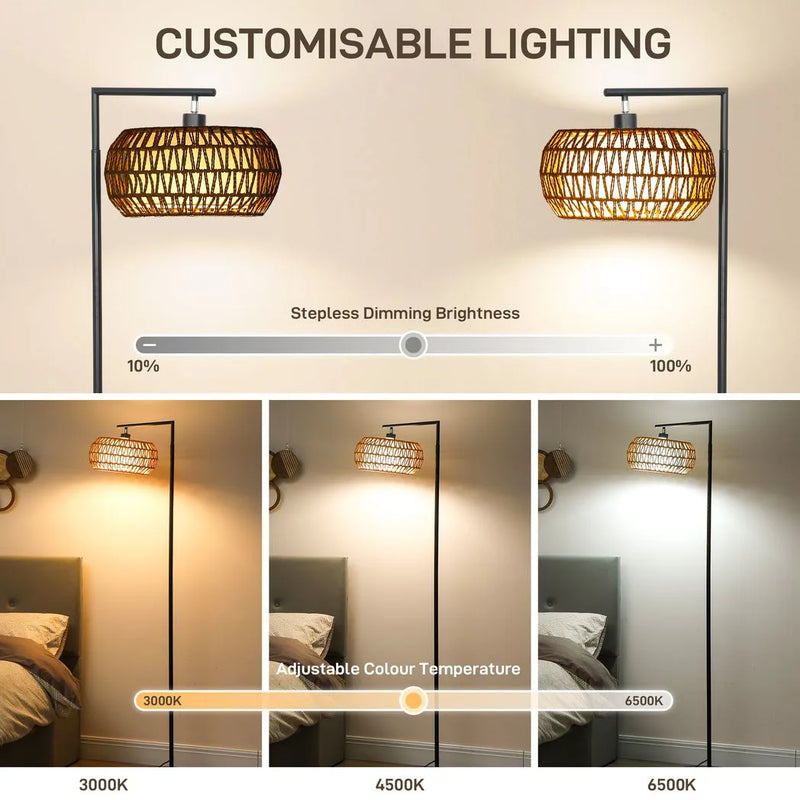 HOMCOM Boho Dimmable Floor Lamp - Black