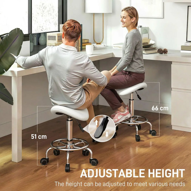 HOMCOM Salon Saddle Stool, Rolling Saddle Chair for Massage, Spa, Clinic, Beauty, Hairdressing and Tattoo, White