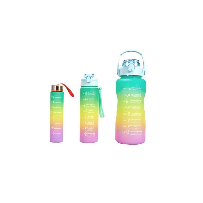 Plastic Water Drinking Bottle With Ombre Design 2000 900 300Ml Set Of 3 Assorted Colours