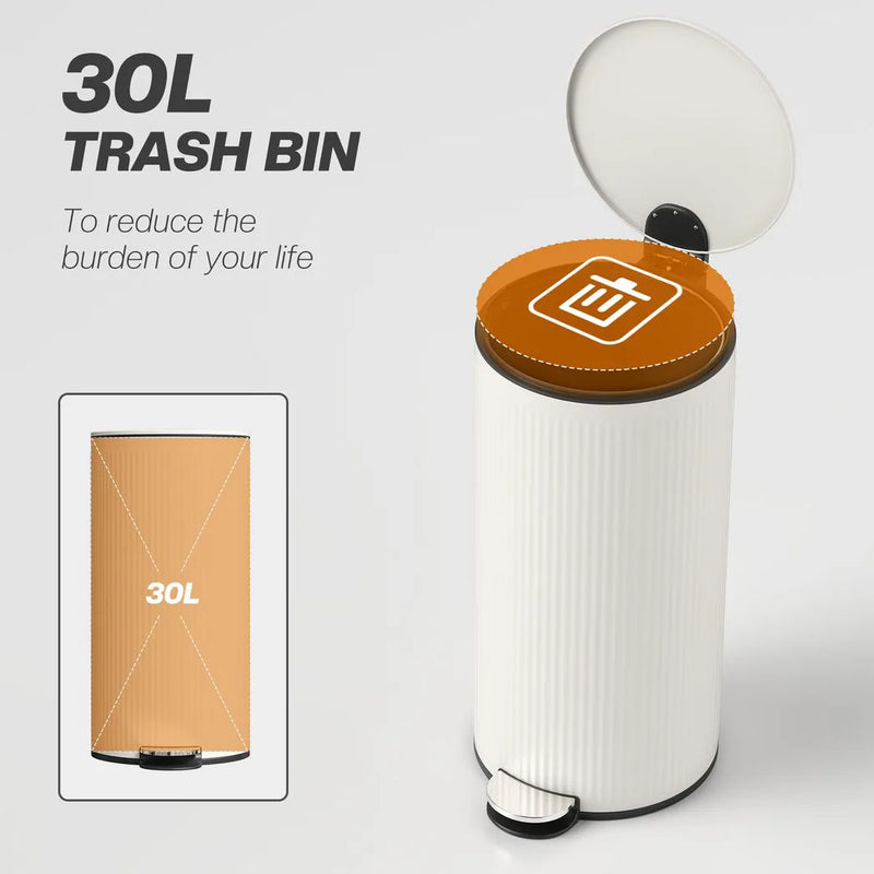 HOMCOM Kitchen Bin, 30 Litre Pedal Rubbish Bin with Removable Bucket, Cream