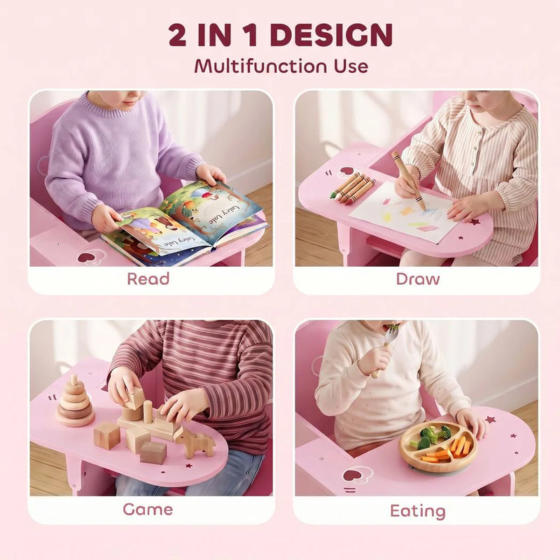 AIYAPLAY Kids Table and Chair Set, Children Desk and Chair with Storage Bins for Playing, Reading, Painting, for Ages 3-5, Pink