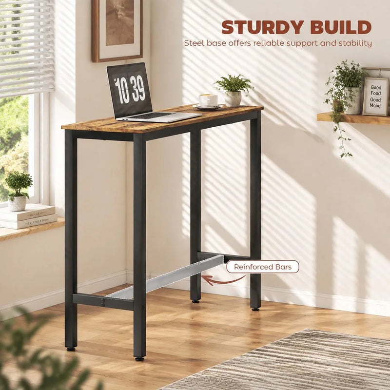 HOMCOM Rectangular Bar Table, Wood Effect Pub Coffee Table for Small Space, Breakfast Dining, Kitchen, Industrial, Rustic Brown