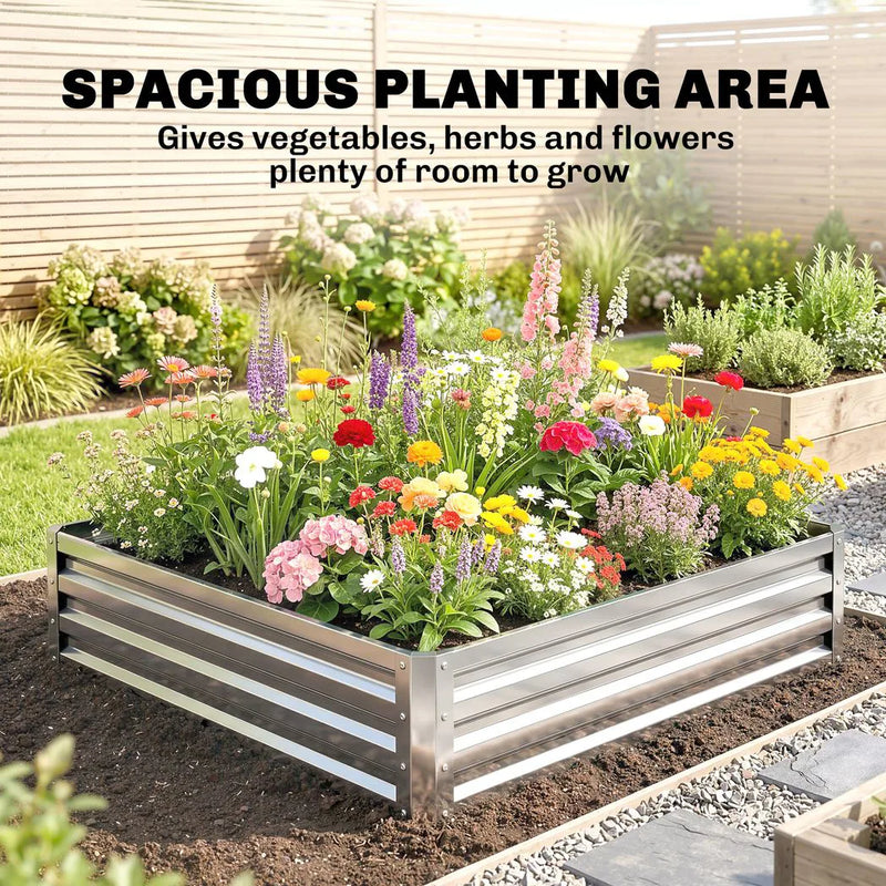 Outsunny Square Raised Garden Bed Box with Weatherized Steel Frame for Vegetables, Flowers, & Herbs, 120 x 120 x 30cm, Silver Tone