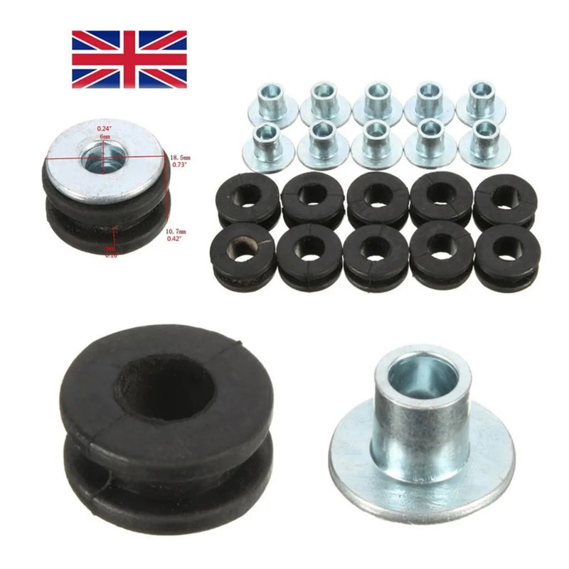 10PCS 6mm Motorcycle Rubber Washers Sleeve Honda Yamaha Suzuki Kawasaki Fairing