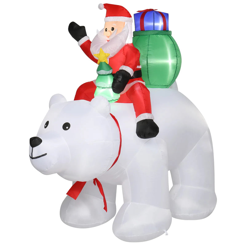 6ft 15W 7pcs LED Lights Santa Claus Rides Polar Bear Garden Santa Claus Decoration
