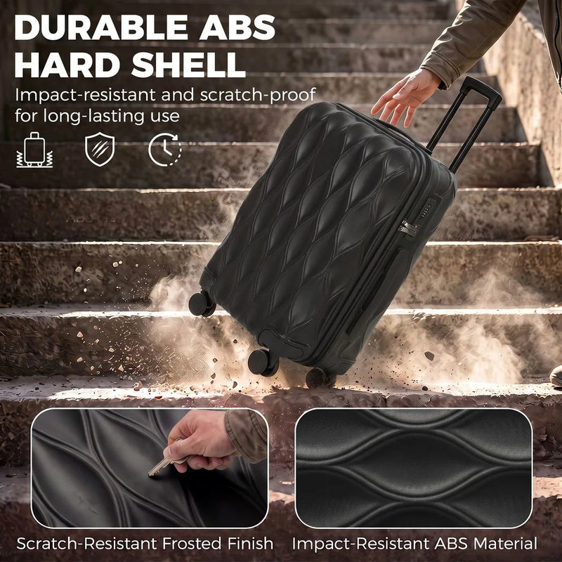 HOMCOM 24Inch Suitcase, ABS Hard Shell Checked Luggage with TSA Lock, Spinner Wheels, Telescopic Handle, Black