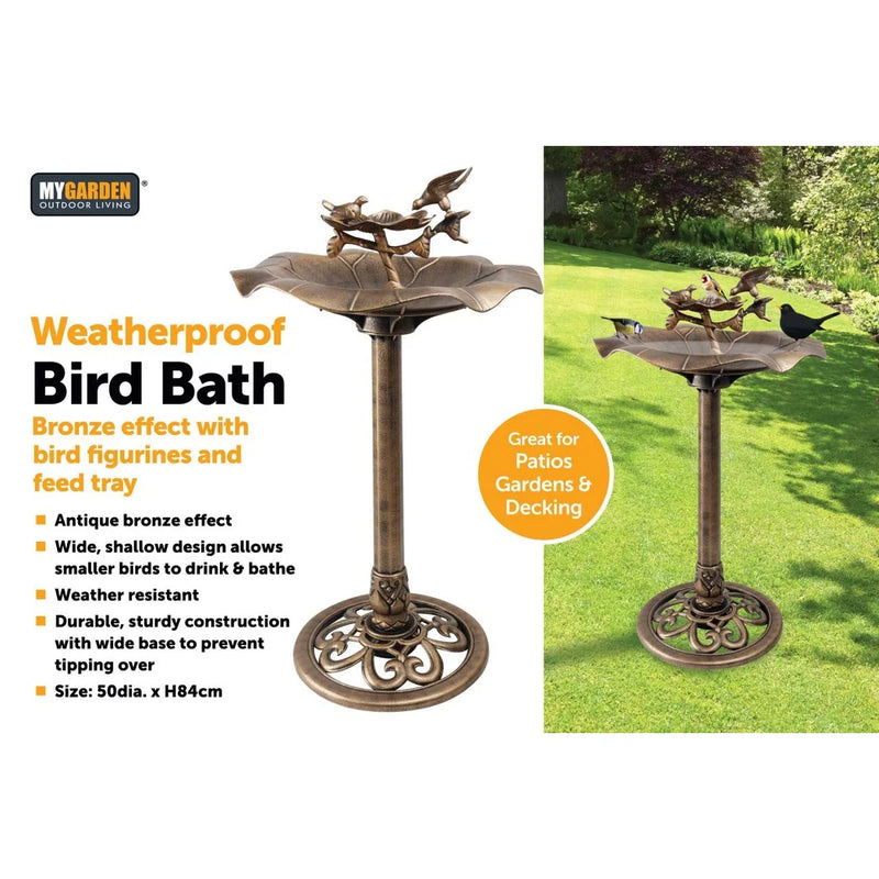 Traditional Weatherproof Bronze Effect Garden Bird Bath
