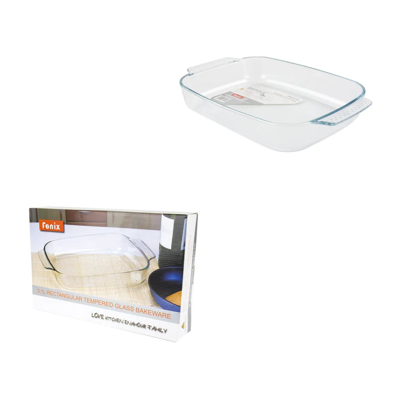 Durane Rectangular Tempered Glass Oven Roasting Tray 3L (Parcel Plus Rate)