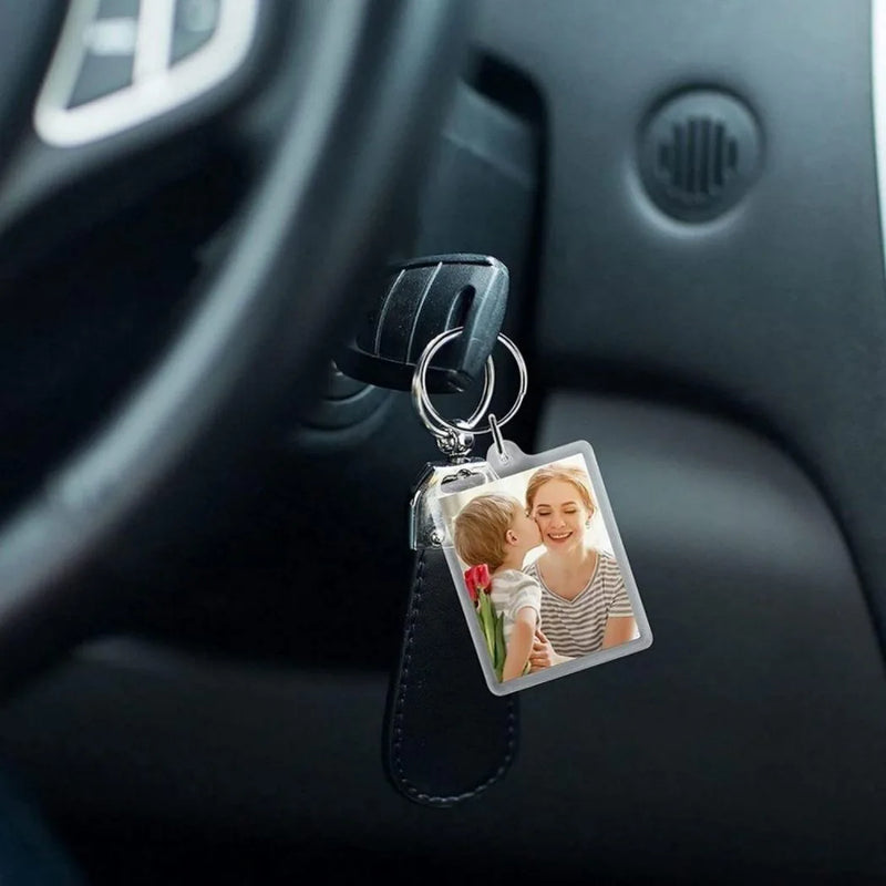 NEW 100pcs Blank Keyring Acrylic Plastic Passport Photo Key Rings Craft Picture UK